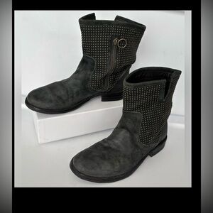 Fiorentini + Baker Eli Suede Boots Moto Studded in Grey/Black FB Size 37 = US 7